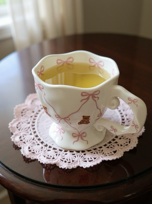 Teddy Bow Coquette Mug – Pink Vintage Ceramic Cup