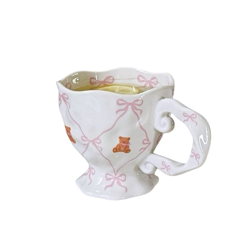 Teddy Bow Coquette Mug – Pink Vintage Ceramic Cup